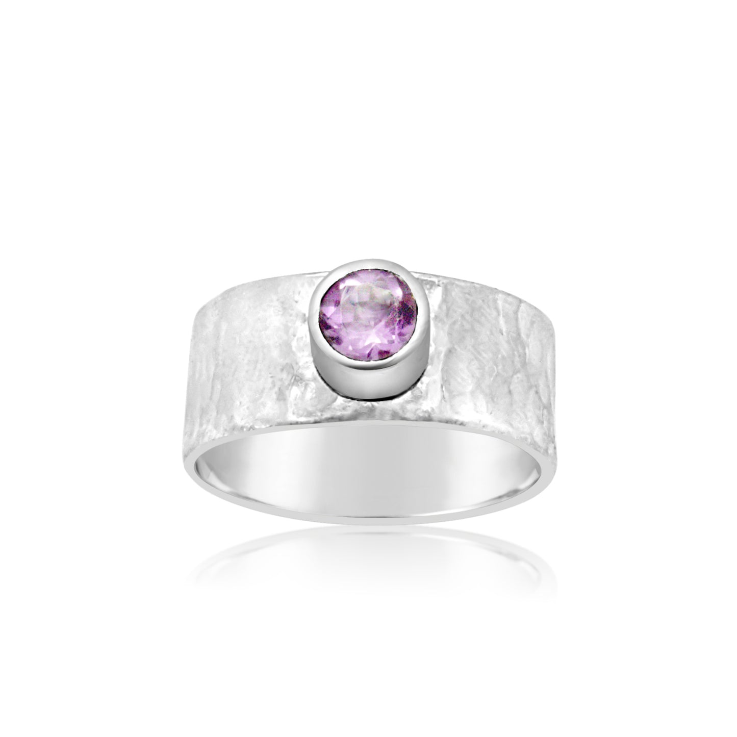 Brazilian Amethyst Hammered Wide Band Ring