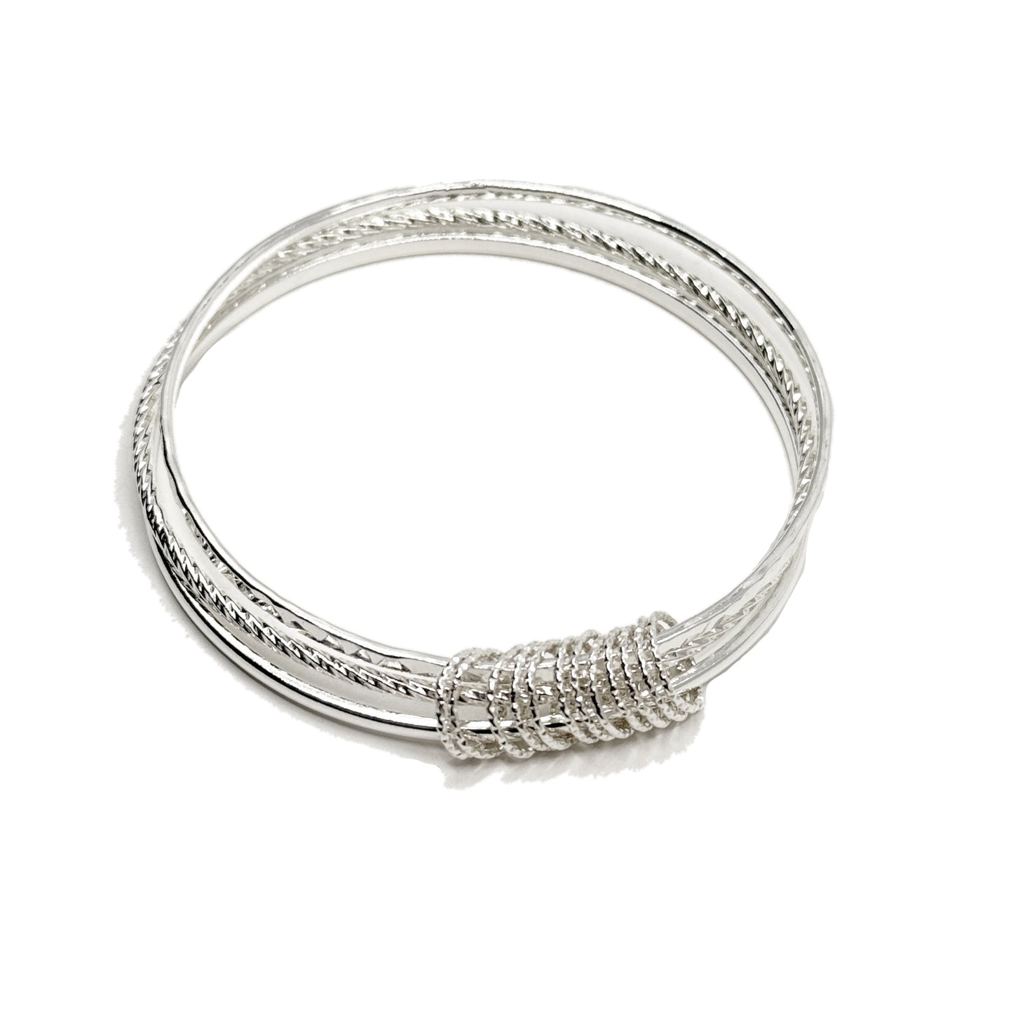 Triple Set of Bangles with Floating Diamond Cut Rings