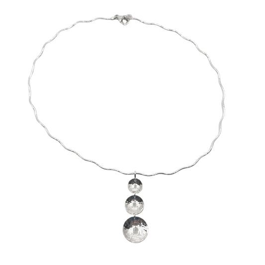 Cherish Domed & Texturised Statement Circle Pendant on Wavy Neckwire
