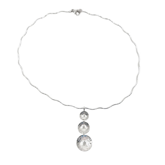 Cherish Domed & Texturised Statement Circle Pendant on Wavy Neckwire