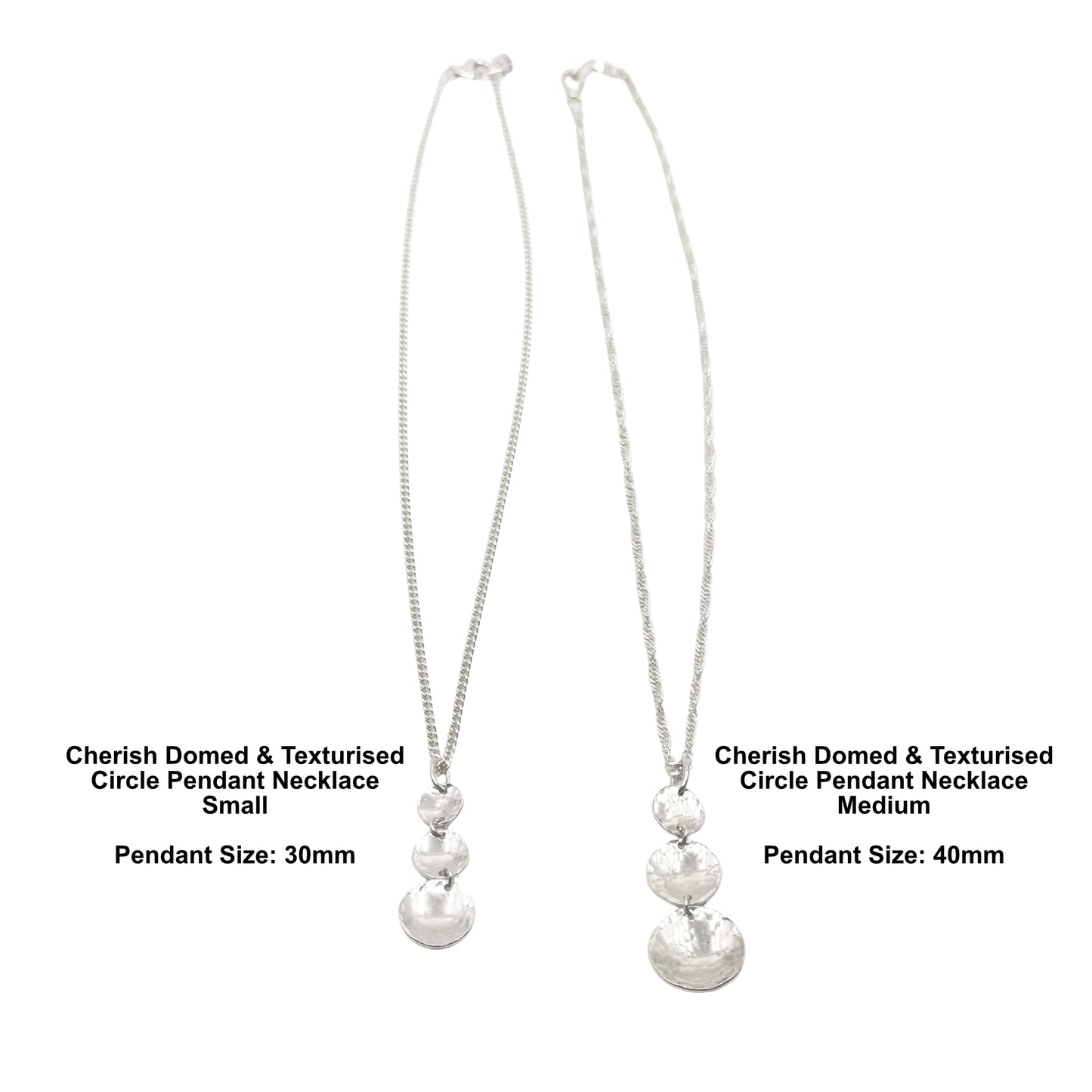 Cherish Domed & Texturised Circle Pendant Necklace (medium)