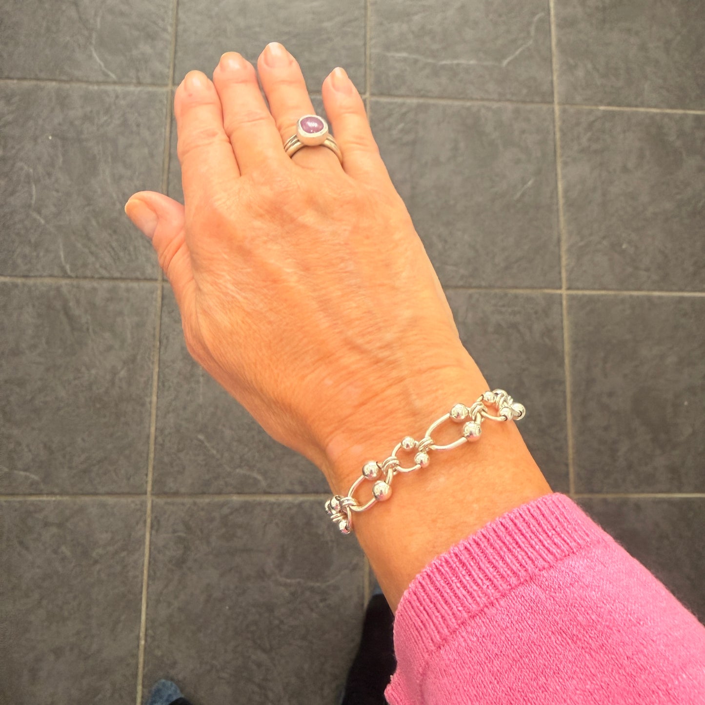 Eastern Promises Oval & Round Beaded Rings Statement Bracelet