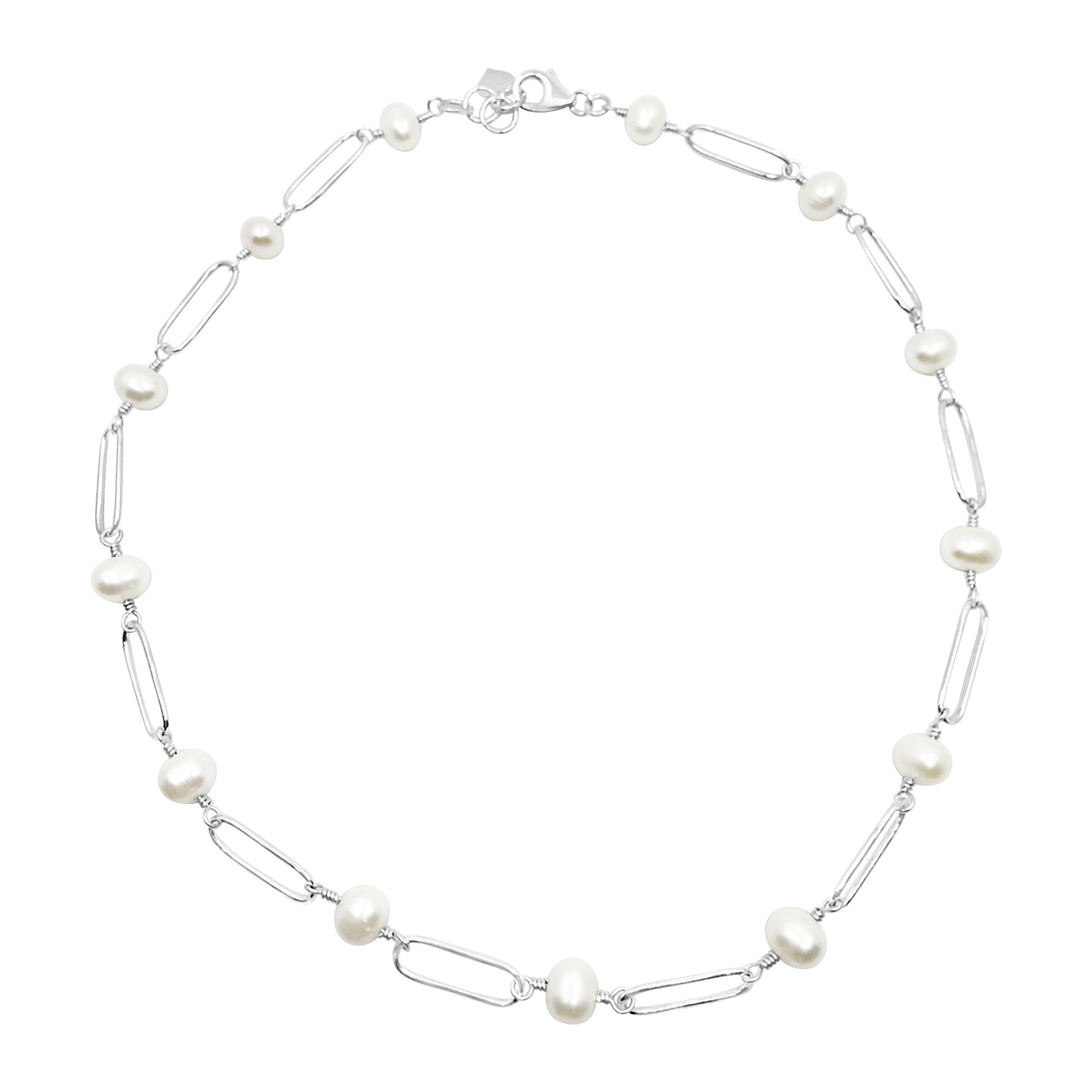 White Freshwater Pearl Oval Station Link Necklace