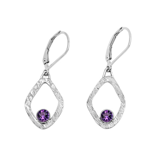 Small Texturised Diamond Shaped Gemstone Leverback Earrings