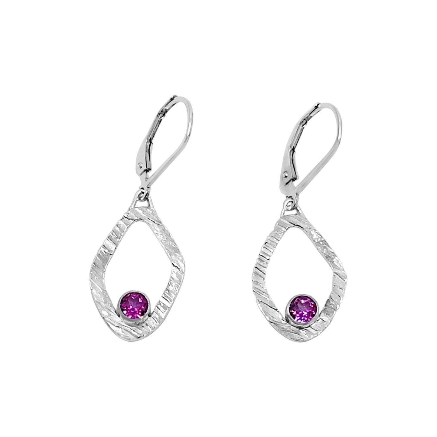 Small Texturised Diamond Shaped Gemstone Leverback Earrings