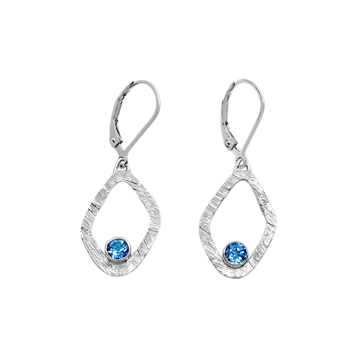 Small Texturised Diamond Shaped Gemstone Leverback Earrings