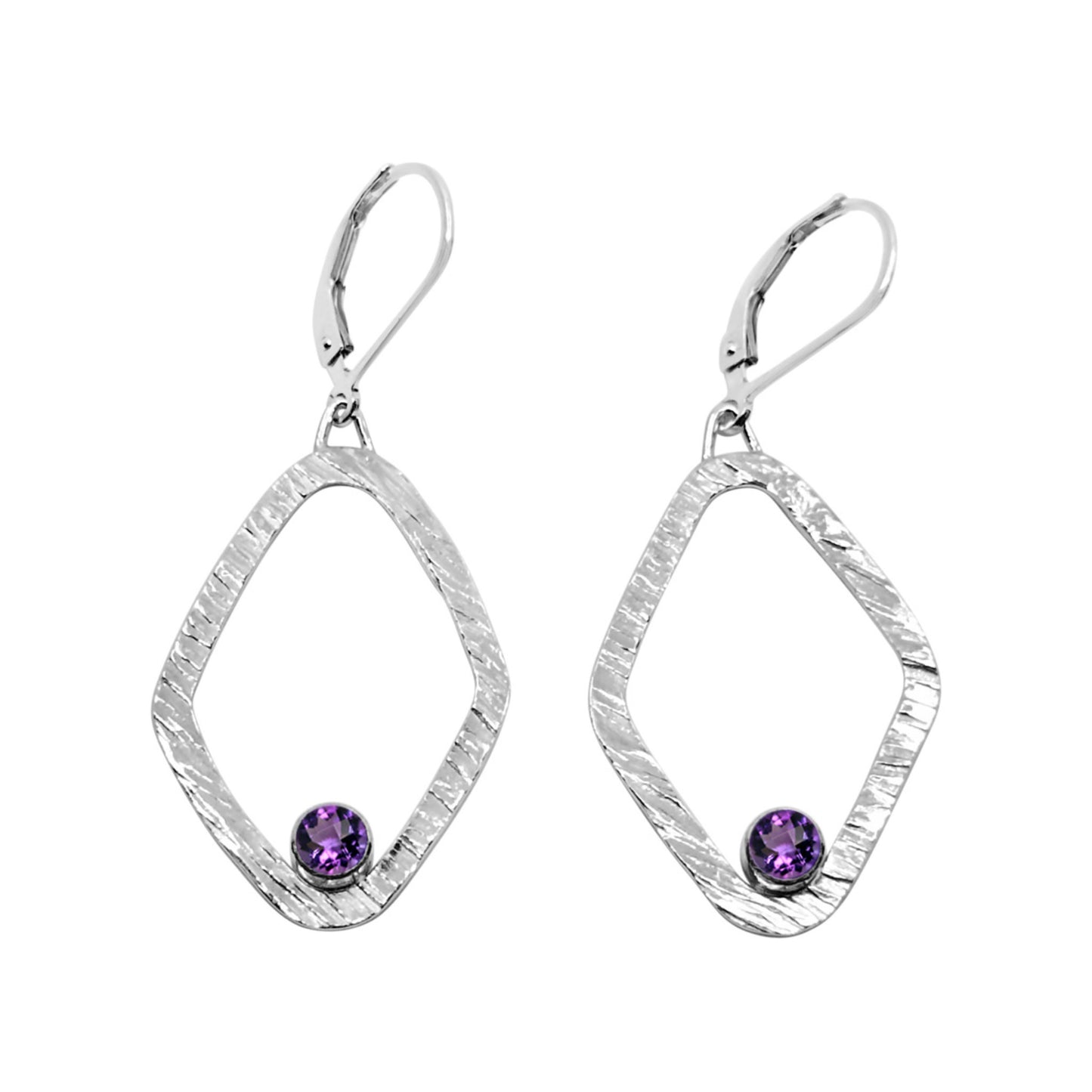 Large Texturised Diamond Shaped Gemstone Leverback Earrings