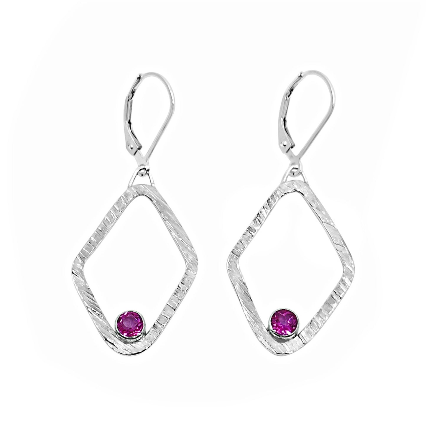 Large Texturised Diamond Shaped Gemstone Leverback Earrings