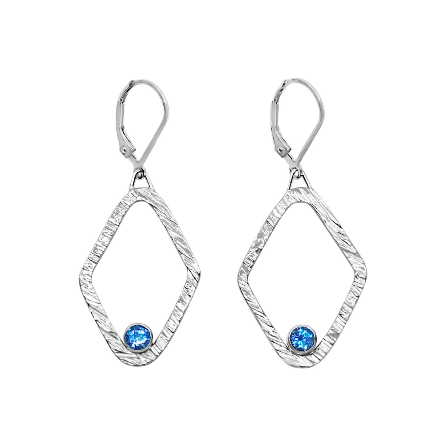 Large Texturised Diamond Shaped Gemstone Leverback Earrings