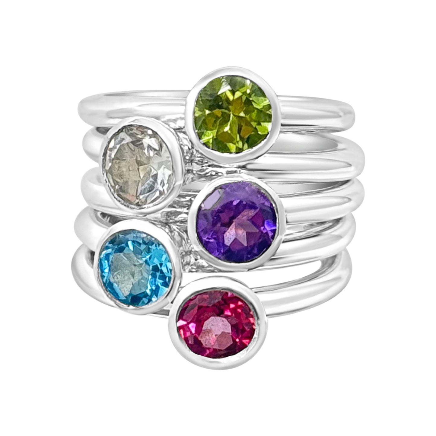White Topaz Round Band Ring