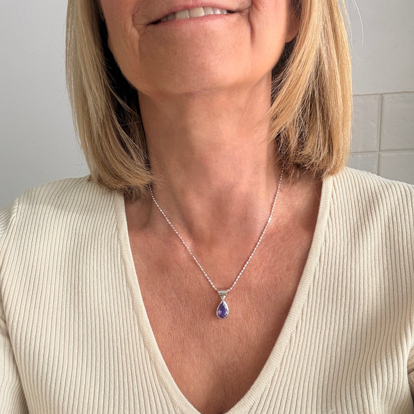 Loyalty Amethyst Pear Shaped Gemstone Pendant Necklace