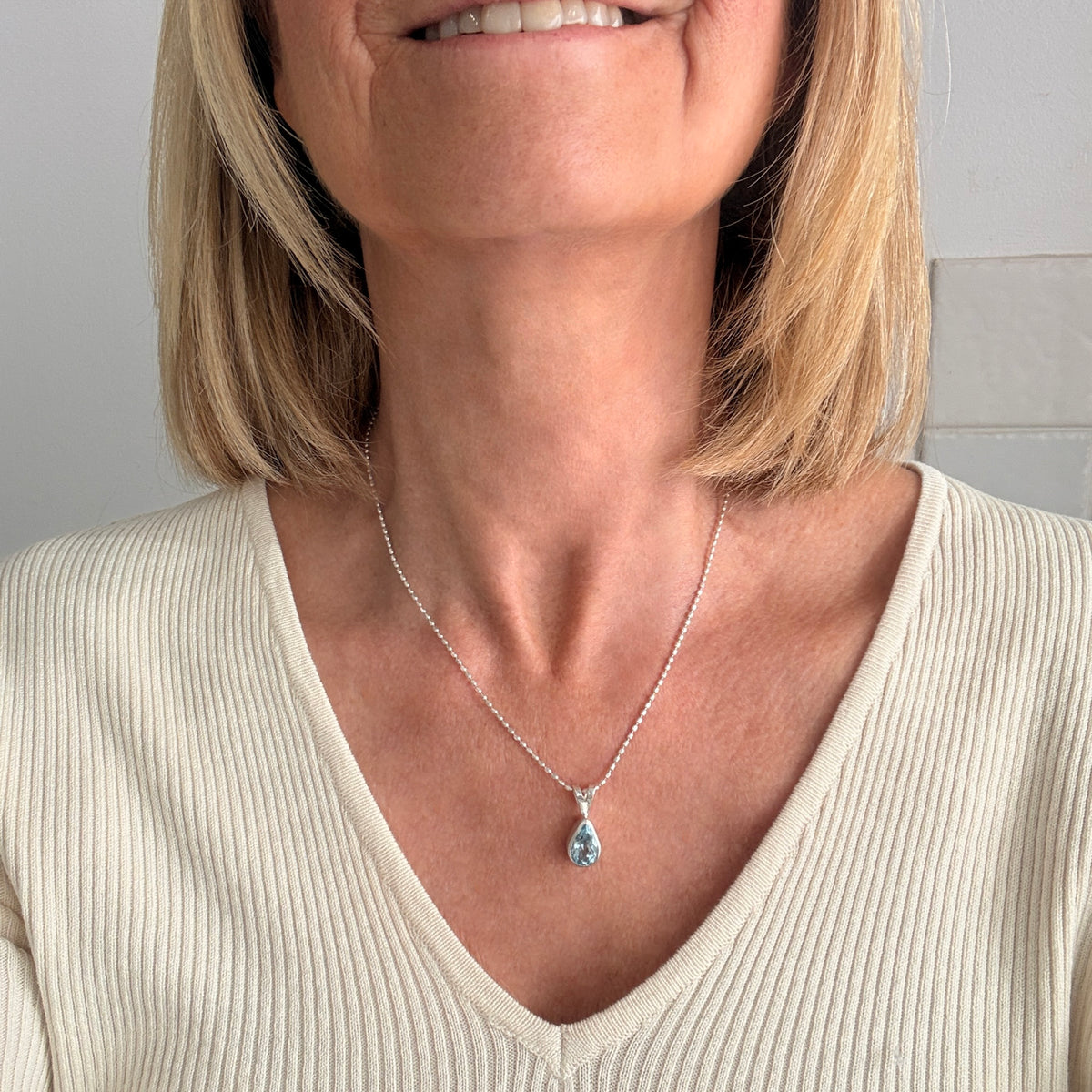 Loyalty Sky Blue Topaz Pear Shaped Gemstone Pendant Necklace