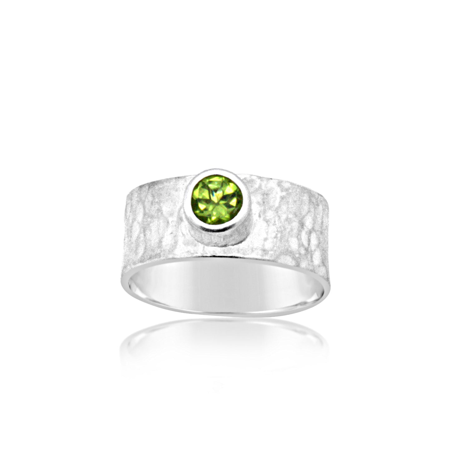 Peridot Hammered Wide Band Ring