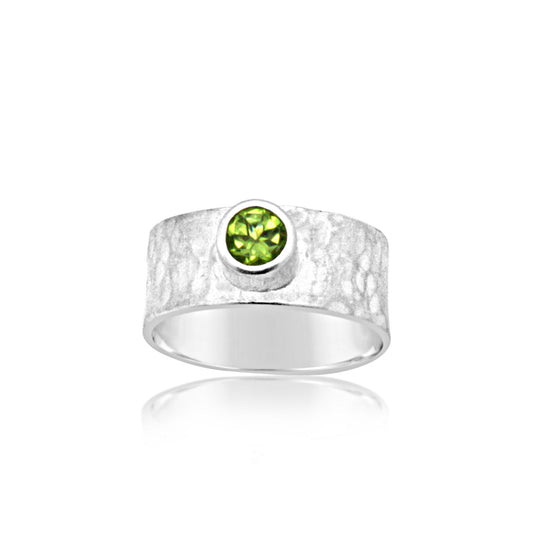 Peridot Hammered Wide Band Ring