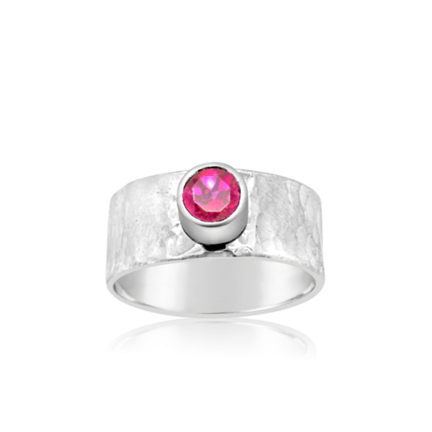 Pink Topaz Hammered Wide Band Ring
