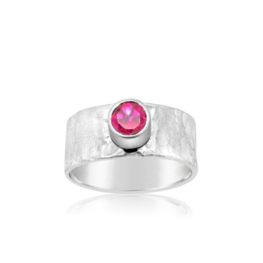 Pink Topaz Hammered Wide Band Ring
