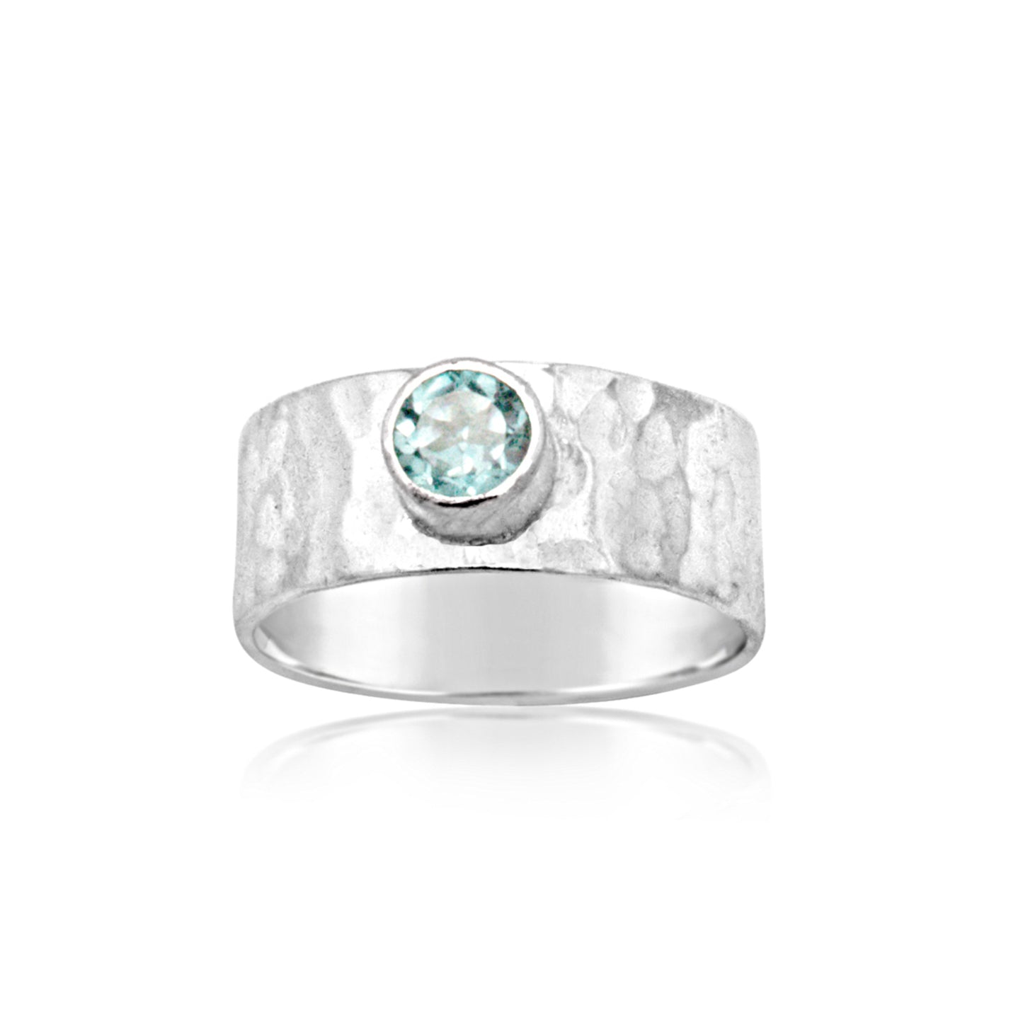 Sky Blue Topaz Hammered Wide Band Ring
