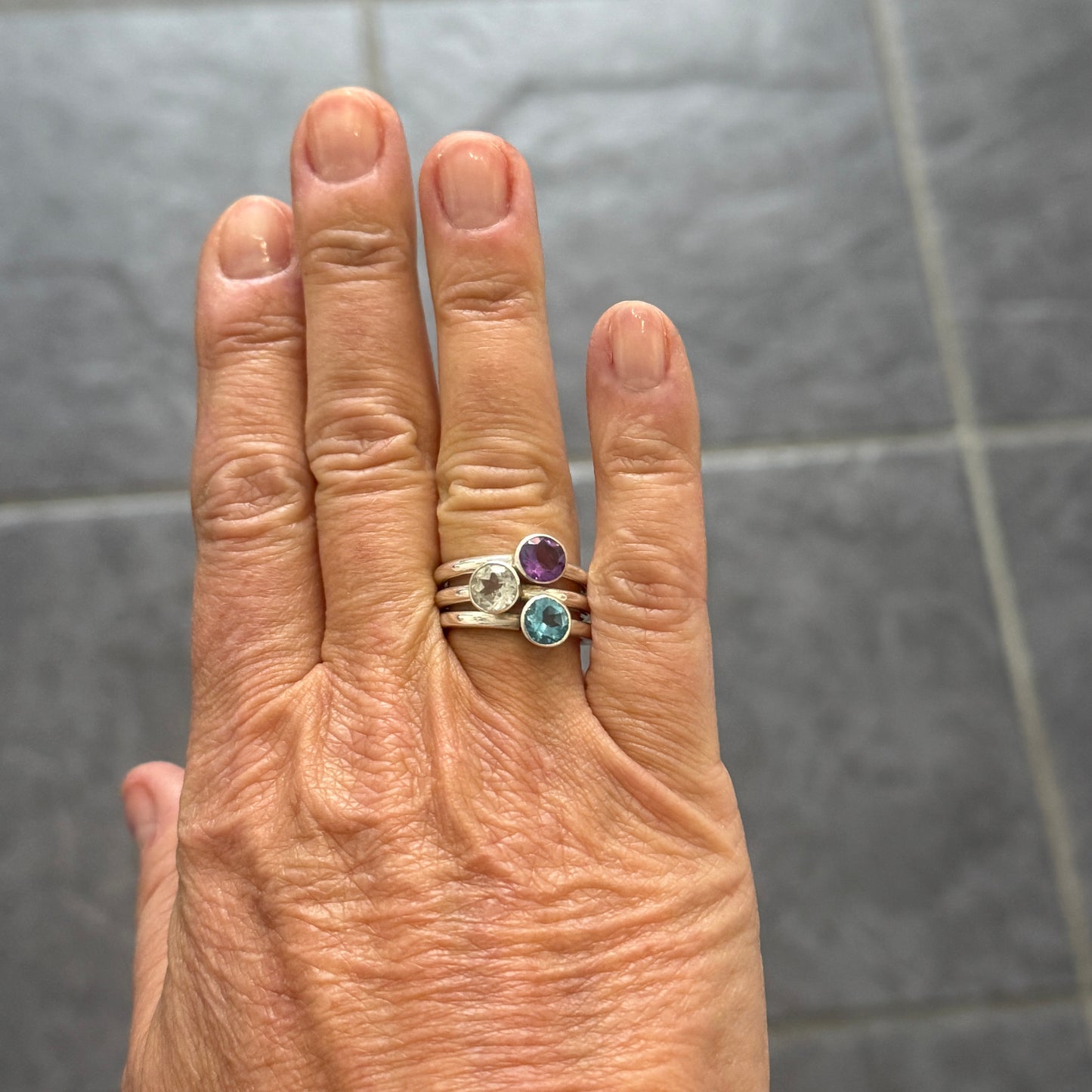 White Topaz Round Band Ring