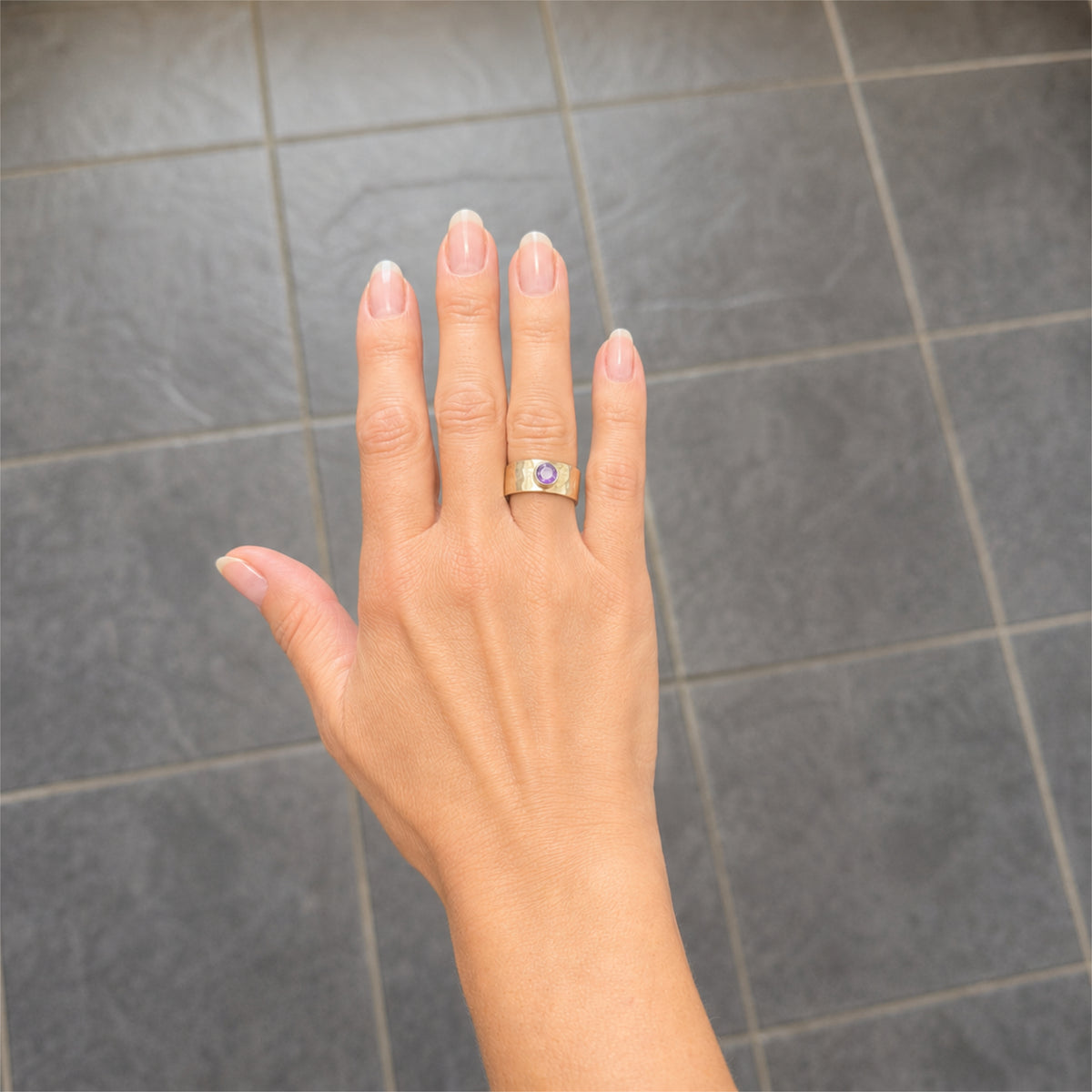Brazilian Amethyst Hammered Wide Band Ring